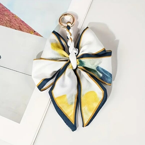 Butterfly Twilly Style Floral Scarf Bag Accessory Bow Handbag Or Keychain Charm - Picture 1 of 3